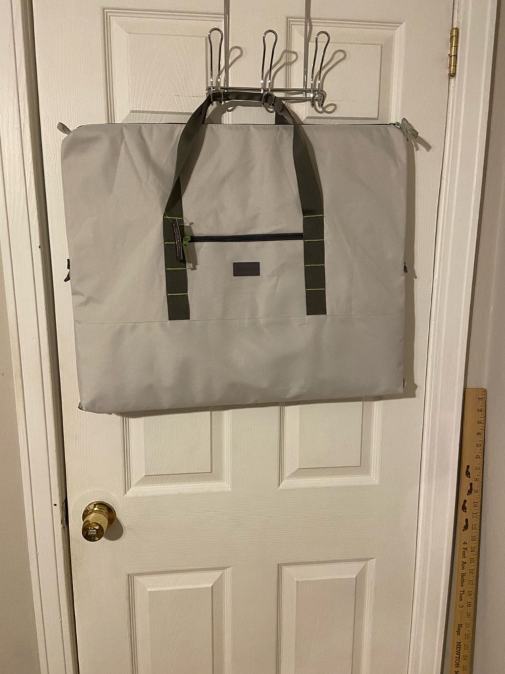 Gray 25 can cooler bag with Green-Trim Handles